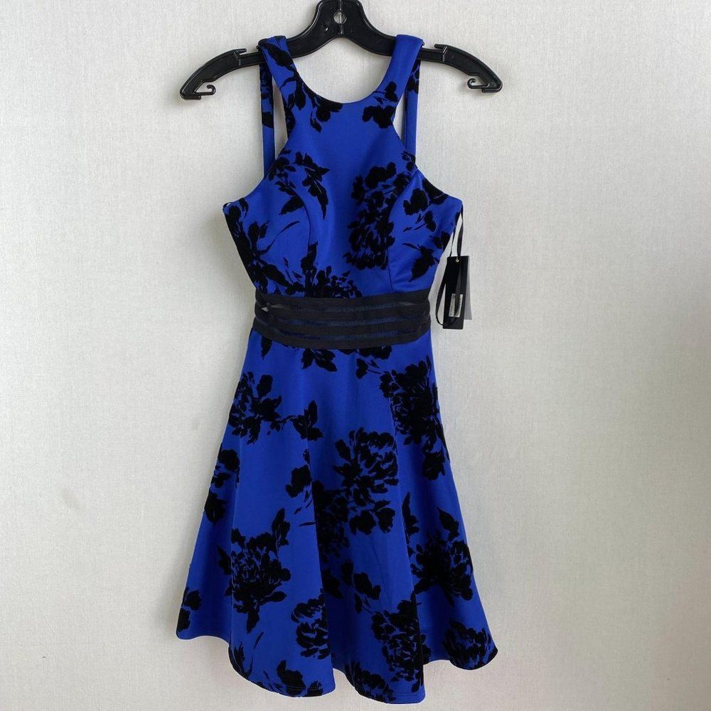 CITY STUDIO Macy's Blue Velvet Print Dress NWT